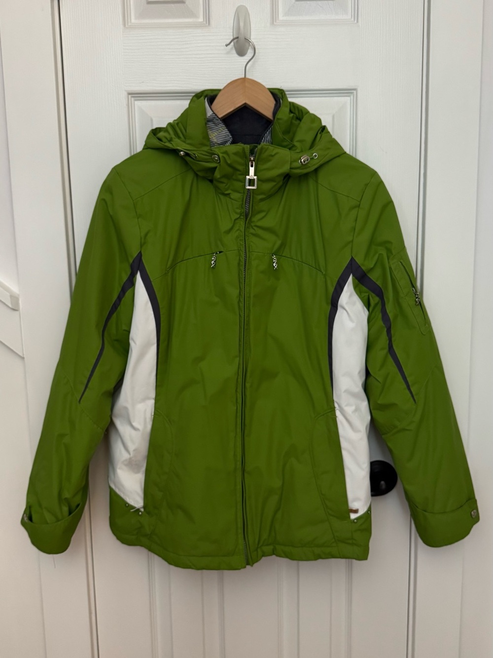 ZeroXposur Lime Green Hooded Puffer Jacket with White Panels